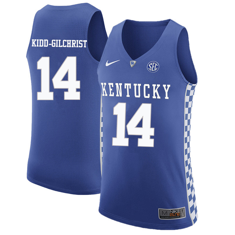 Men Kentucky Wildcats #14 Michael Kidd-Gilchrist College Basketball Jerseys-Blue - Click Image to Close